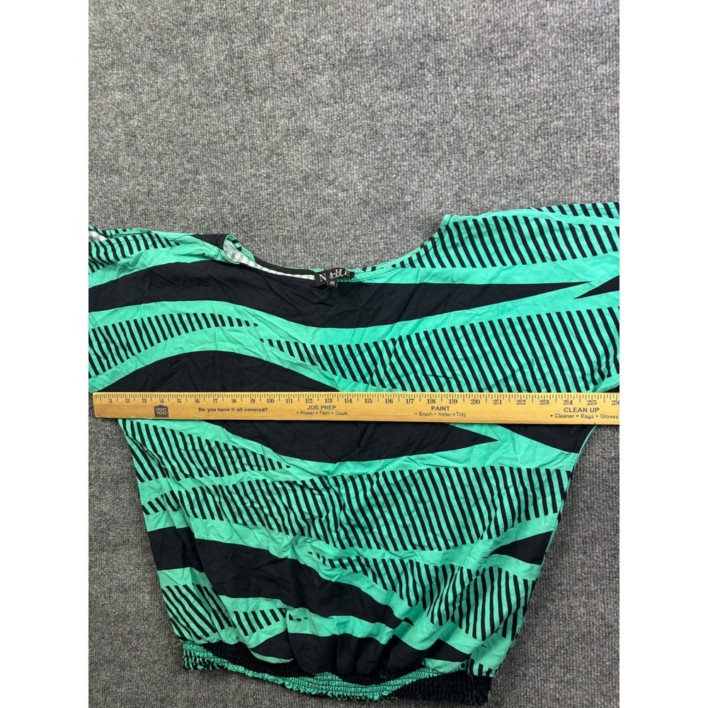 Nahe Hawaiian Blouse Womens XS Green Black Dolman Smocked Waist Top - Picture 3 of 9